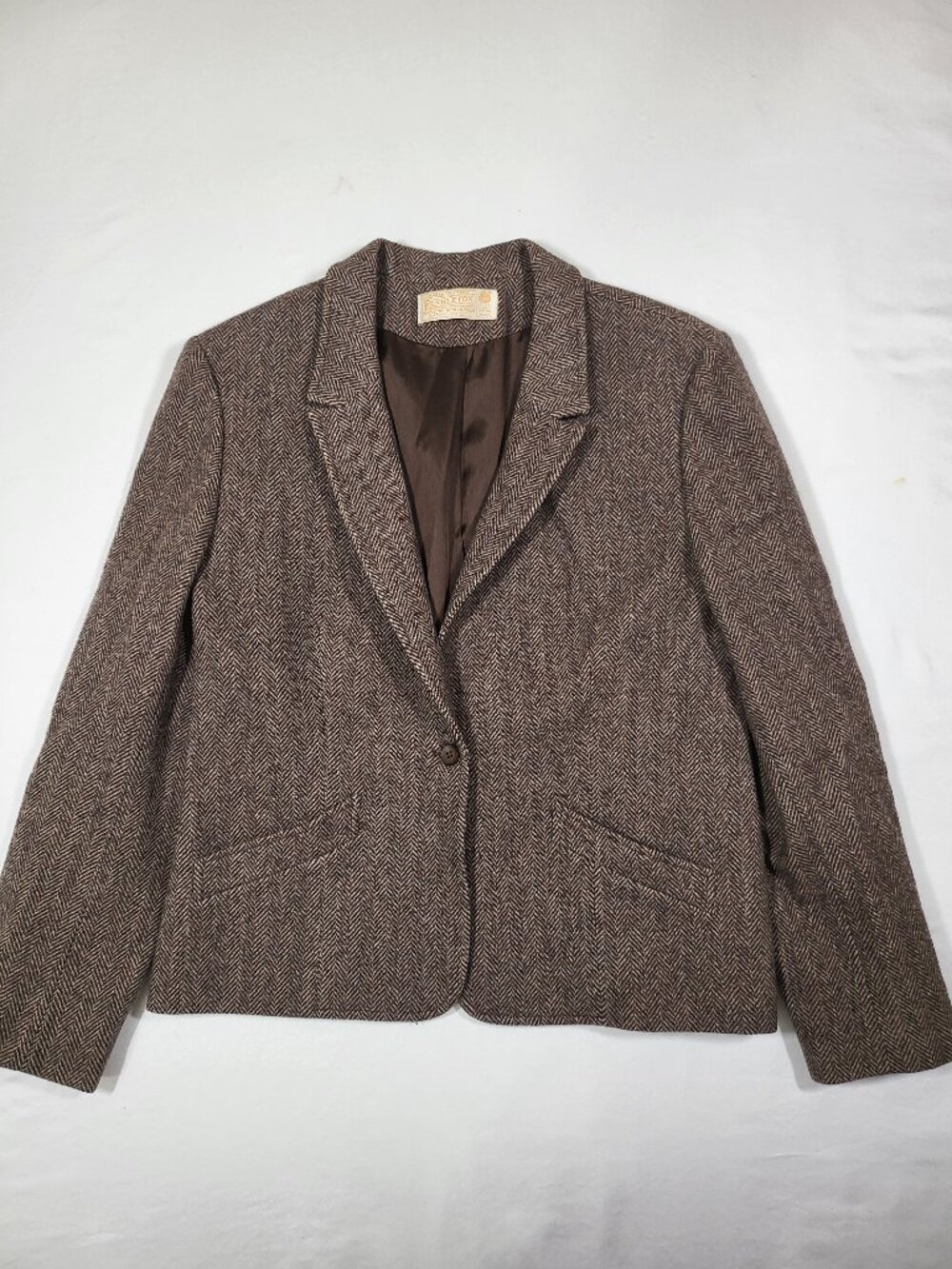 VTG Pendleton 100% Virgin Wool Herringbone Tweed Blazer Jacket Brown Womens M